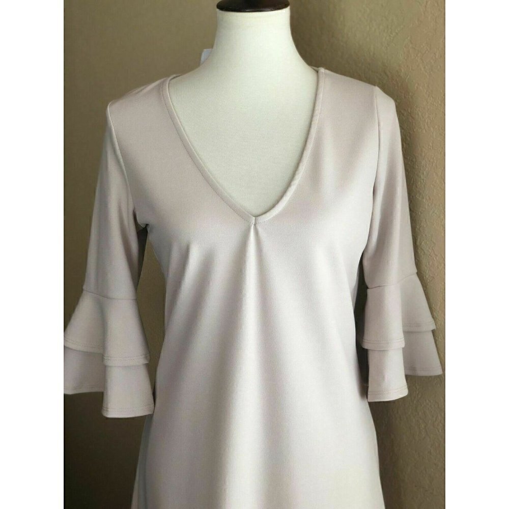 The Vanity Room Womens Beige Ruffle Sleeve Dress M - Picture 7 of 11